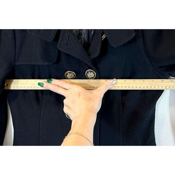 Vintage COOGI Black Wool Blend Mid Length Gold Button Pea Coat Women's Medium - Picture 12 of 13